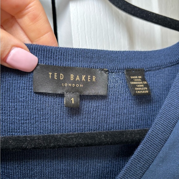Ted Baker -  Navy Blue Baniy Ruched Long Sleeve Combo Sweater in Size S - Picture 6 of 9